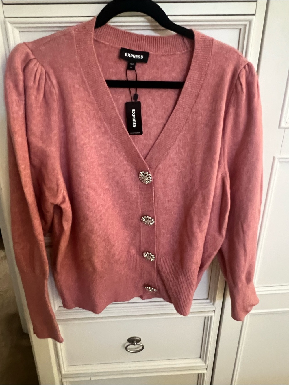 Express Rose Pink V-Neck Cardigan with Decorative Button
